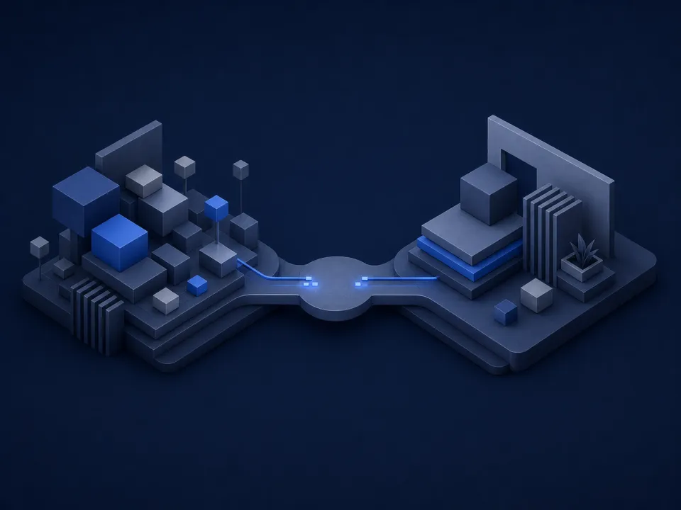 Two business systems connected through a clear technical communication path.